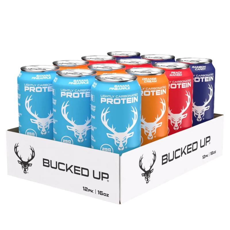 Bucked Up ALL NEW Ready-to-Drink Lightly-Carbonated Protein Soda | 1 Case (12 Cans) | Protein Isolate, 100 Calories, Zero Sugar